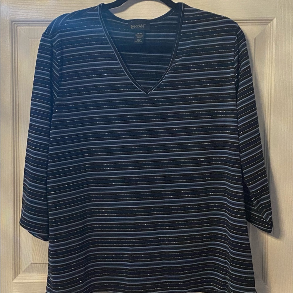 Lane Bryant Navy Striped 3/4 length Sleeve Top